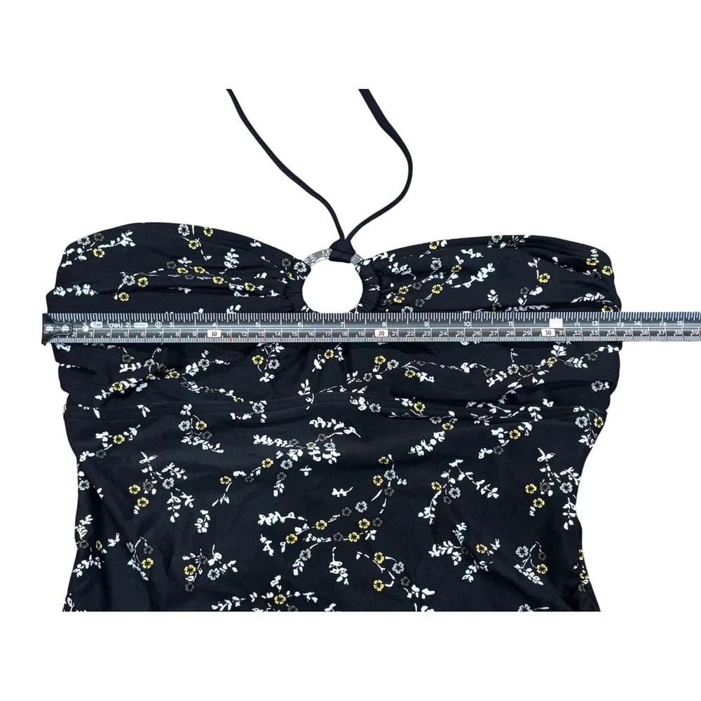 Michael‎ Kors Tankini Top Womens XS Black Floral Halter O-Ring